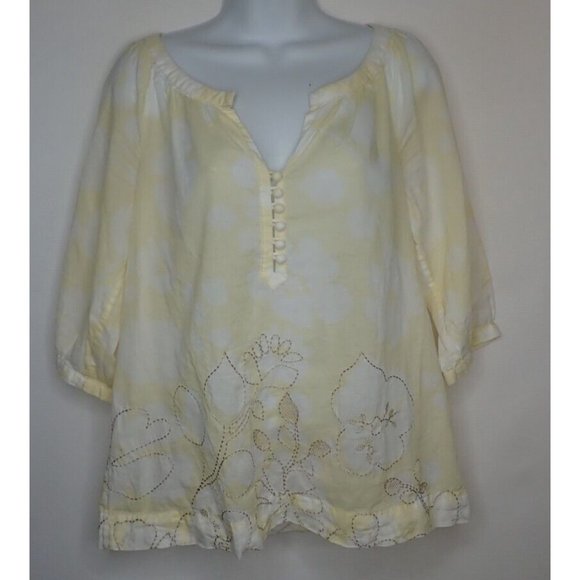 CAbi‎ Tunic Top S 362 Songwriter Yellow Shirt Embroidered Cotton 3/4 Sleeve Boho - Picture 1 of 6